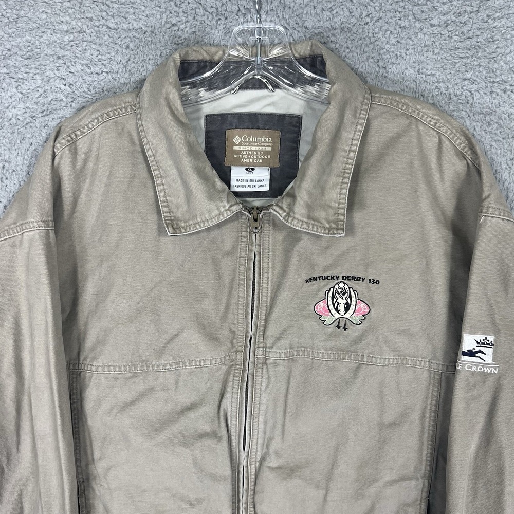 Vintage Columbia Jacket Mens Extra Large Beige Canvas Utility Kentucky Derby 130
